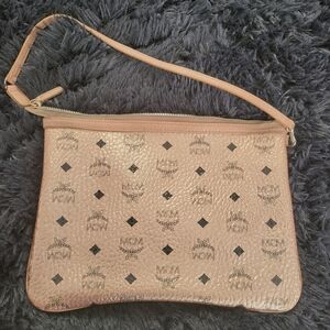 MCM Beige Wristlet with Logo Pattern